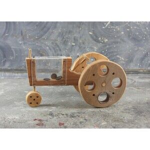 Handmade Wooden Tractor Coin Bank, figural bank